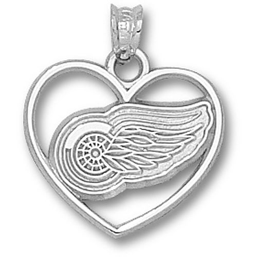 Sterling Silver Detroit Red Wings Logo Heart Pendant