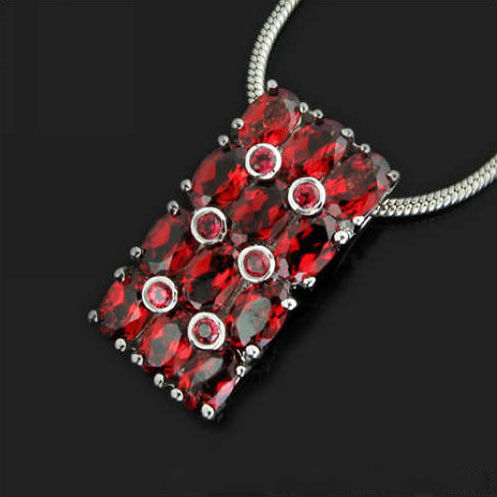 Natural Garnet Gem Crystal Sterling Silver Pendant