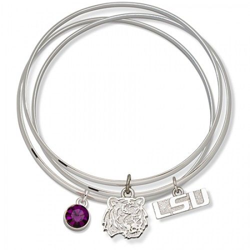 Purple Crystal Louisiana State Bangle Bracelet Set