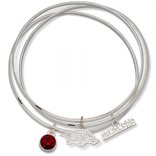 Red Crystal University of Arkansas Bangle Bracelet Set