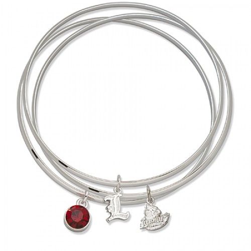 Red Crystal University Louisville Bangle Bracelet Set