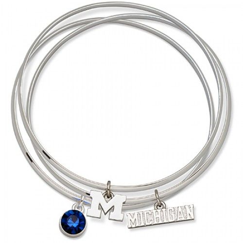 Blue Crystal University of Michigan Bangle Bracelet Set