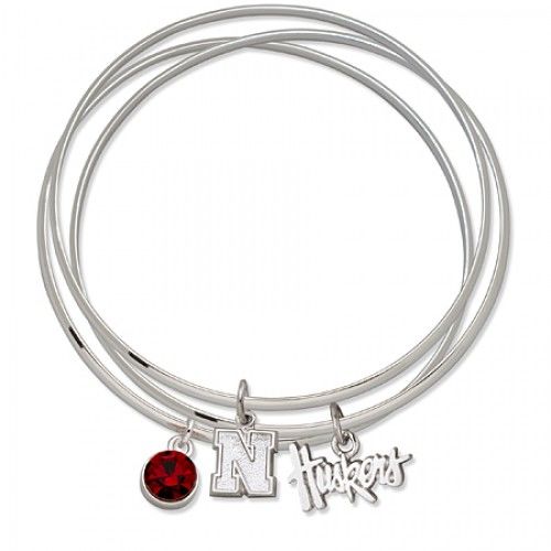 Red Crystal University of Nebraska Bangle Bracelet Set