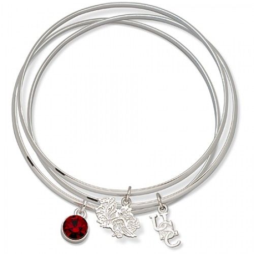 Red Crystal Univ. of South Carolina Bangle Bracelet Set
