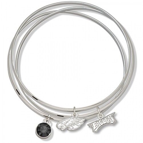 Black Crystal Philadelphia Eagles Bangle Bracelet Set W/ Charms
