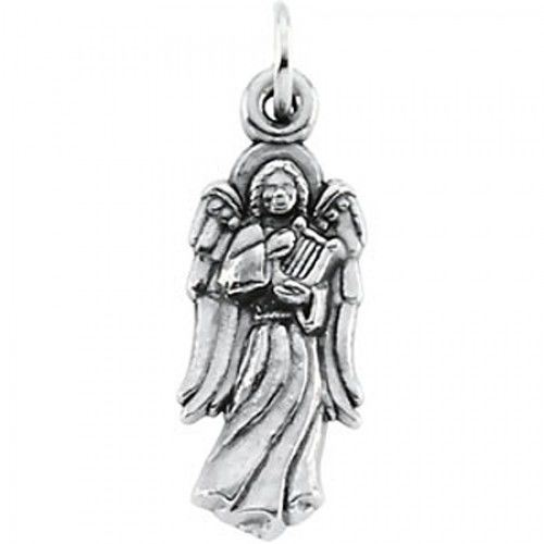 14k White Gold Angel with Harp Pendant - 16mm New