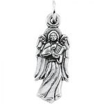 14k White Gold Angel with Harp Pendant - 21mm New