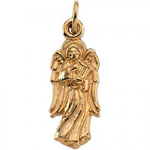 14k Yellow Gold Angel with Harp Pendant - 16mm New
