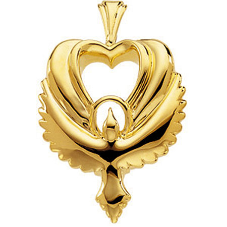 Holy 14k Yellow Gold Holy Spirit Heart Pendant