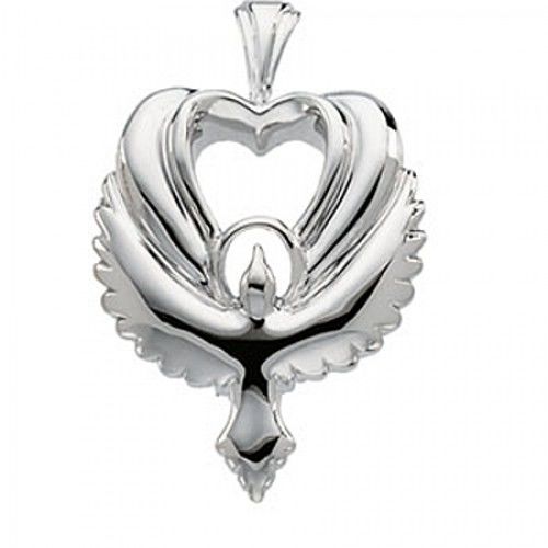 Divine 14k White Gold Holy Spirit Heart Pendant