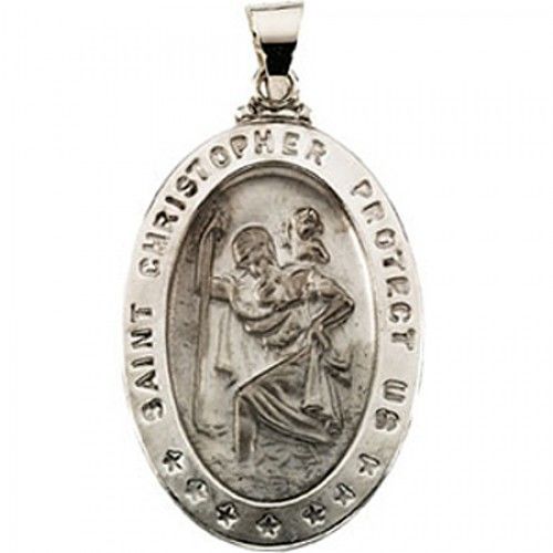 Graceful 14k White Gold St. Christopher Medal Pendant
