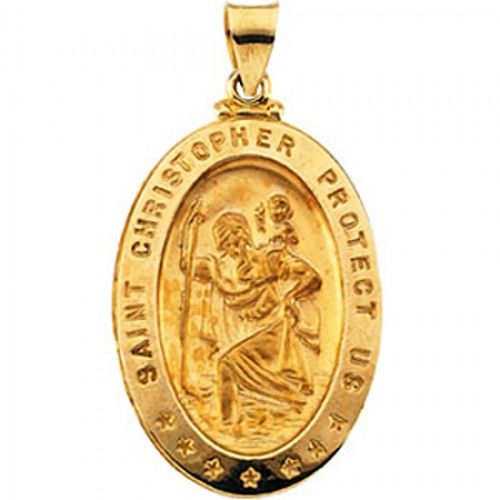 Reverent 14k Yellow Gold St. Christopher Medal Pendant