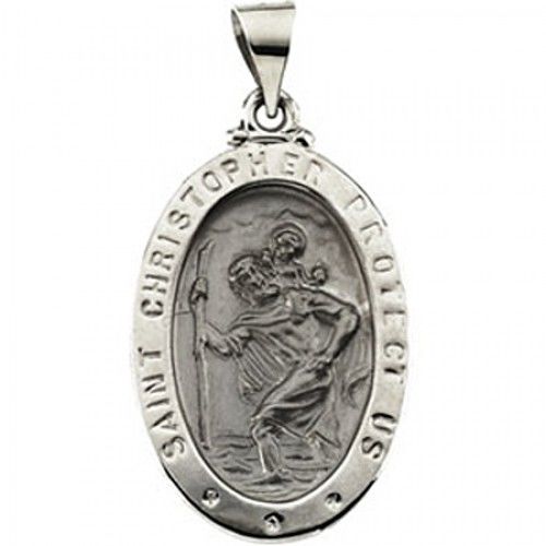 Religious 14k White Gold St. Christopher Medal Pendant