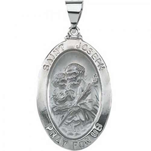 Holy 14k White Gold St. Joseph Medal Pendant