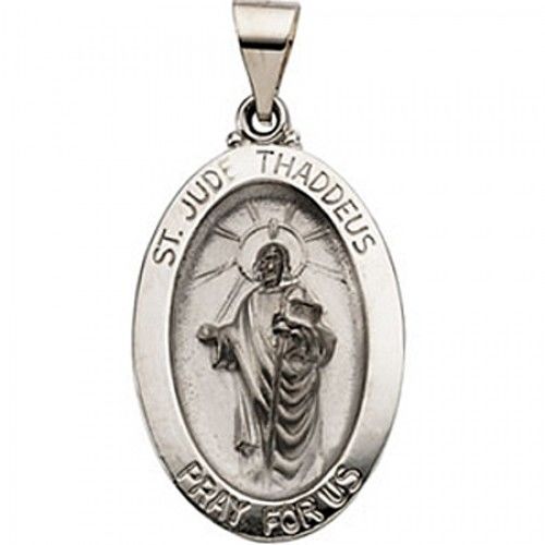 Devout 14k White Gold St. Jude Medal Pendant