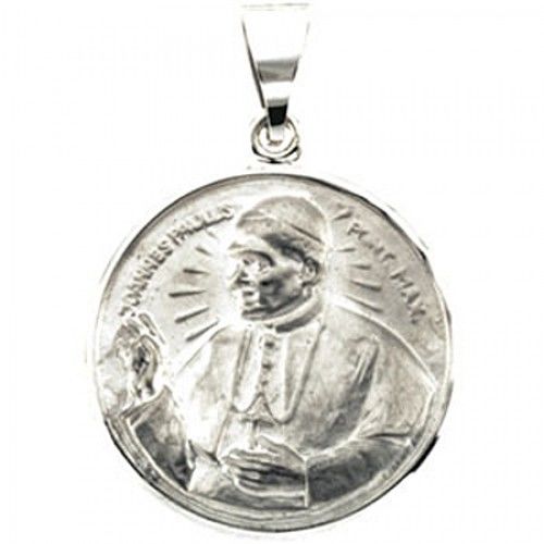 Righteous 14k White Gold Pope John Paul Medal Pendant