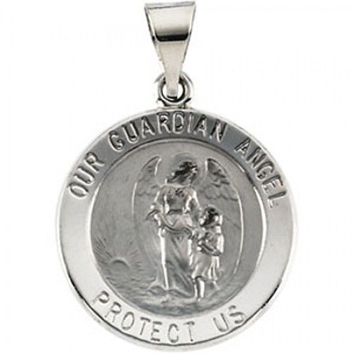 14k White Gold Guardian Angel Medal - 18.25 X 18.50 Mm