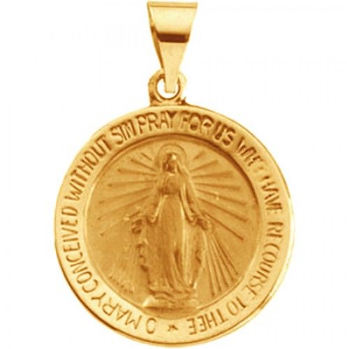 14k Yellow Gold Virgin Mary Medal - 18.25 Mm
