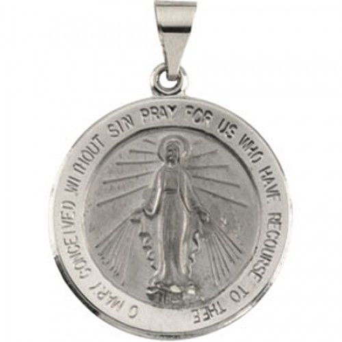 14k White Gold Mother Mary Pendant - 22.25 Mm