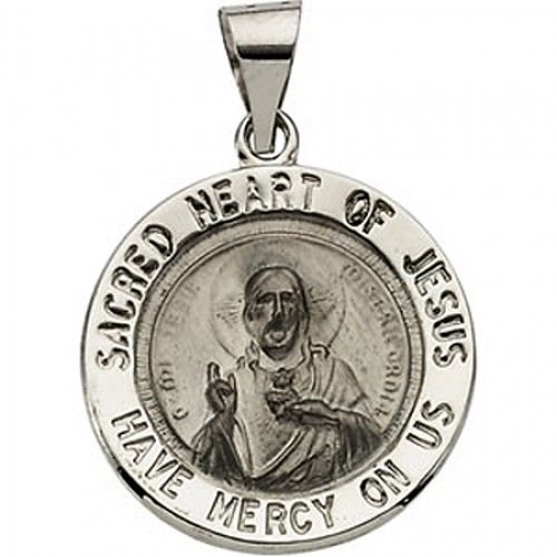 14k White Gold Sacred Heart of Jesus Medal - 18.50 Mm