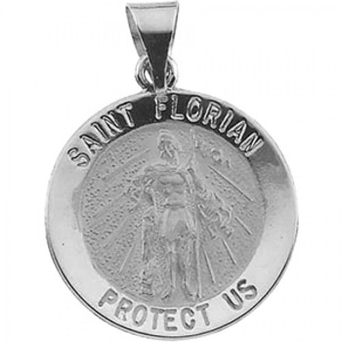 14k White Gold St. Florian Medal - 18.25 Mm