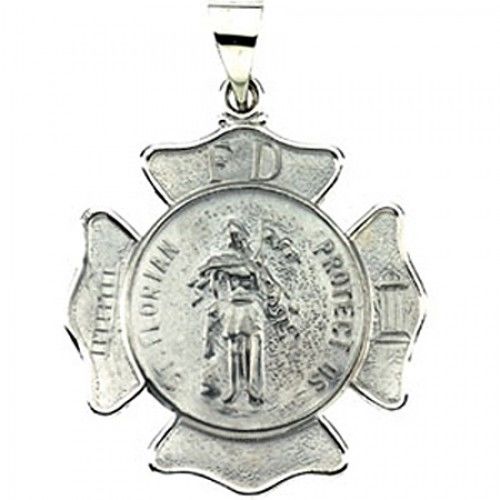 14k White Gold St. Florian Medal - 25.25 X 25.25 Mm