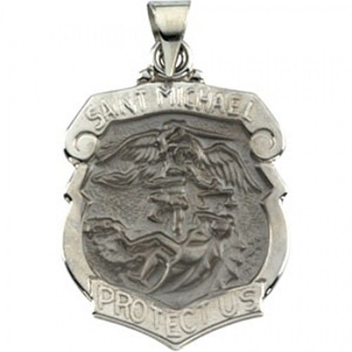 Hollow 14k White Gold St. Michael Medal - 24.25 X 20.75 Mm