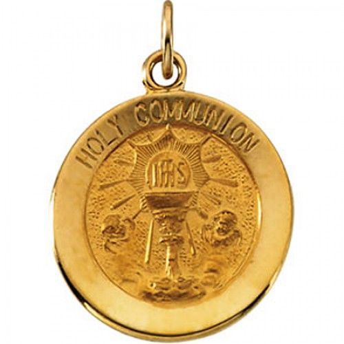 14k Yellow Gold Holy Communion Medal Charm - 14.75 Mm