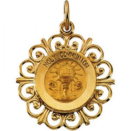 14k Yellow Gold Holy Communion Medal - 20.00 X 18.50 Mm
