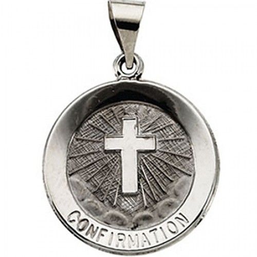 14k White Gold Confirmation Cross Medal - 18.25 Mm