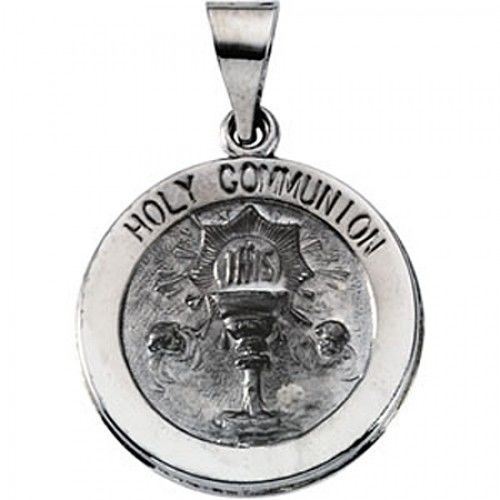 14k White Gold Hollow Holy Communion Medal - 18.50 Mm