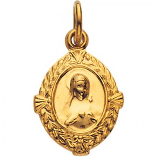14k Yellow Gold Heart of Mary Medal - 12.00 X 09.00 Mm