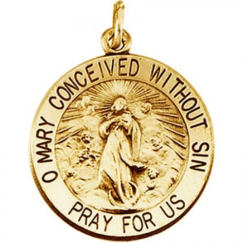 14k Yellow Gold Immaculate Conception Medal - 15.00 Mm