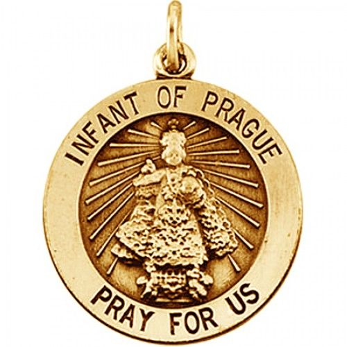 14k Yellow Gold Infant of Prague Medal - 22.00 Mm New