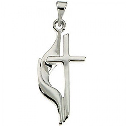 14k White Gold Methodist Cross Pendant - 19 X 10mm
