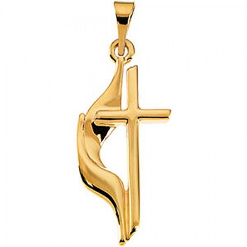 10k Yellow Gold Methodist Cross Pendant - 19 X 10mm