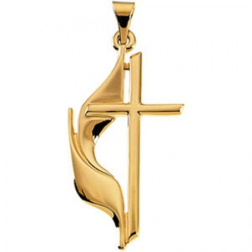 14k Yellow Gold Methodist Cross Pendant - 30 X 17.50mm