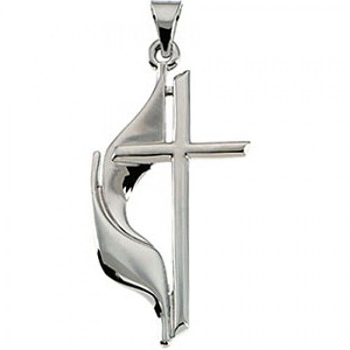 14k White Gold Methodist Cross Pendant - 30 X 17.50mm