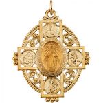 14k Yellow Gold Miraculous Cross Medal - 35 X 28mm