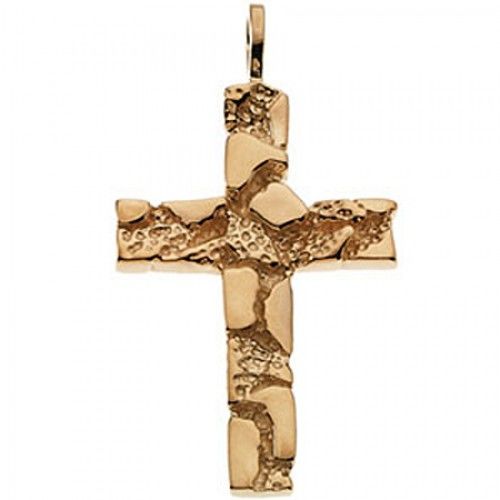 14k Yellow Gold Nugget Cross Pendant - 27 X 18mm