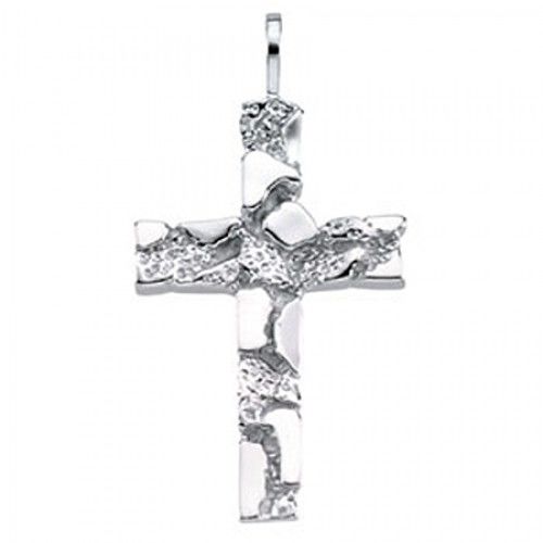 14k White Gold Nugget Cross Pendant - 27 X 18mm