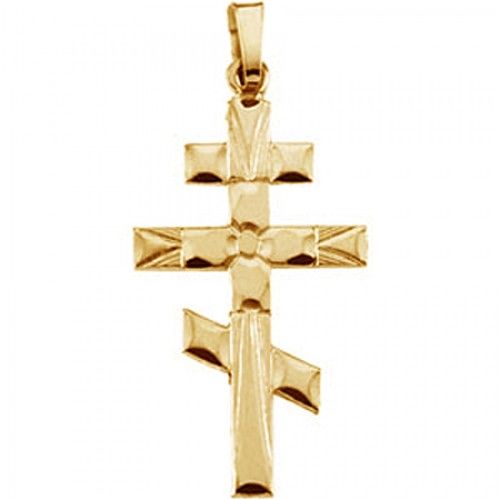 14k Yellow Gold Orthodox Cross Pendant - 32 X 18mm