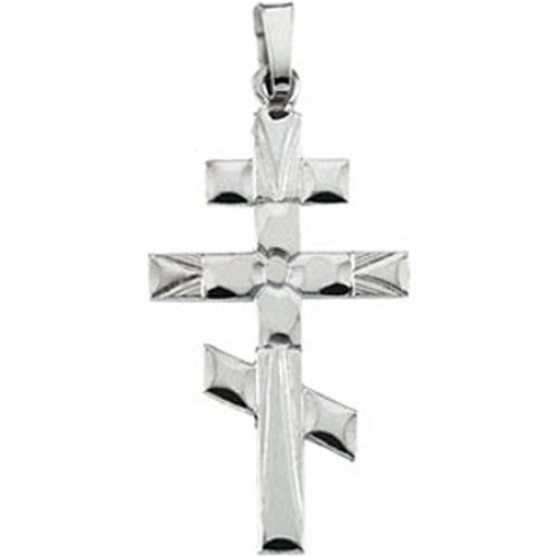 14k White Gold Orthodox Cross Pendant - 32 X 18mm