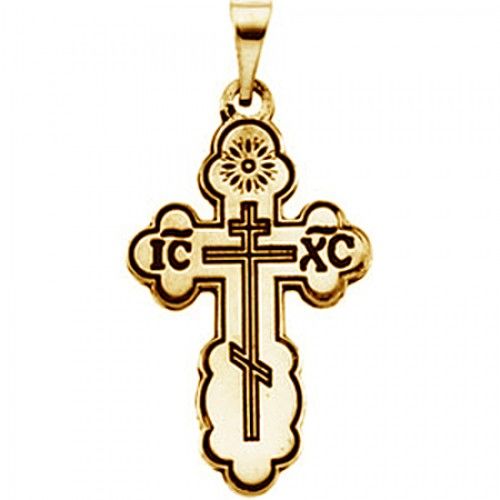 14k Yellow Gold Black Orthodox Cross Pendant 32 X 21mm