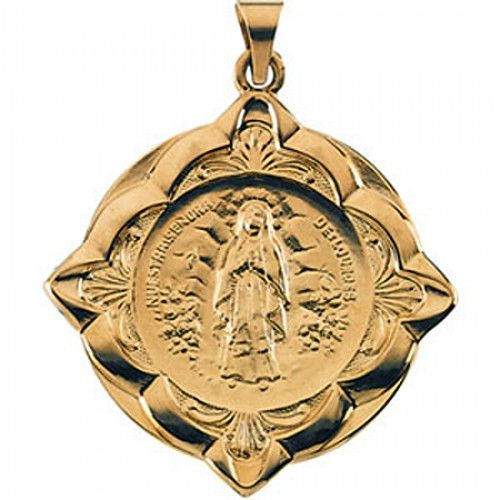 14k Yellow Gold - Our Lady of Lourdes Medal - 31mm