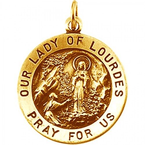 14k Yellow Gold - Our Lady of Lourdes Medal - 18.25 Mm