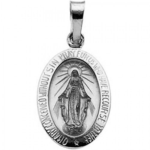 14k White Gold Miraculous Mary Medal - 14.75 X 11.00 Mm