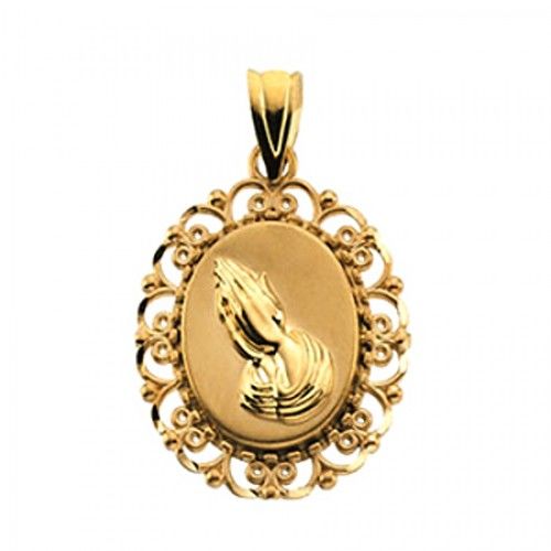 New 14k Yellow Gold Praying Hands Pendant - 24mm