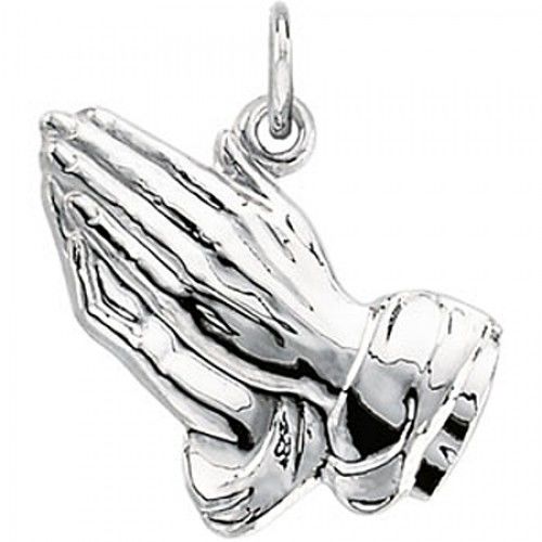 New 14k White Gold Praying Hands Pendant - 15mm