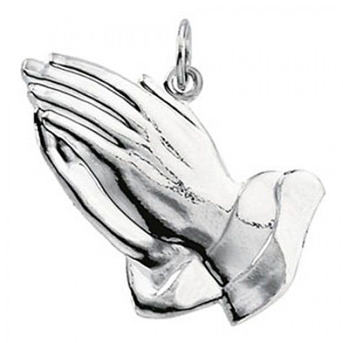 New 14k White Gold Praying Hands Pendant - 17mm